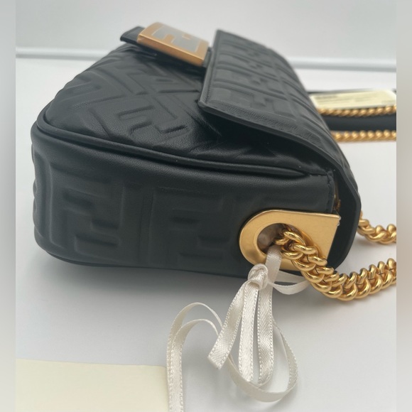 ❌❌SOLD! $3490 Fendi Baguette Medium Midi FF Leather Black Chain Shoulder Bag - Picture 9 of 16